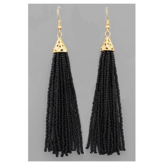 USC38- Black bead tassel earrings