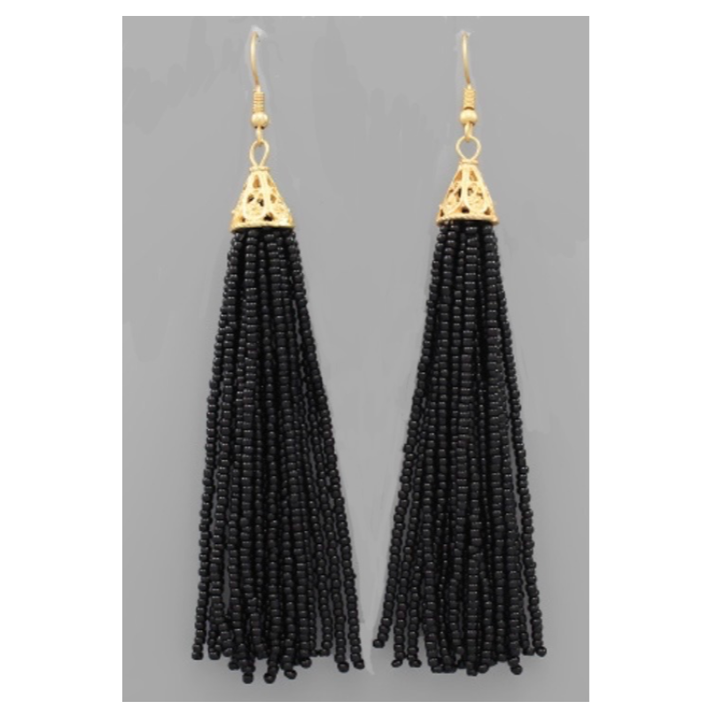 USC38- Black bead tassel earrings Main Image