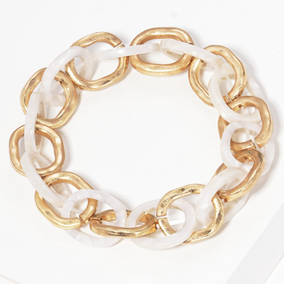 M2-Hammered metal and acetate mixed stretch link chain bracelet - Thumbnail 2