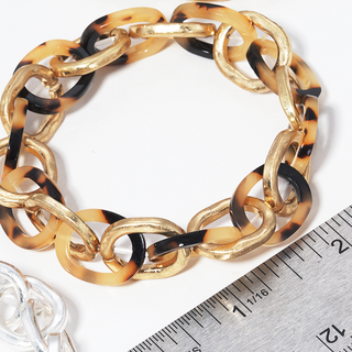 M2-Hammered metal and acetate mixed stretch link chain bracelet - Thumbnail 3