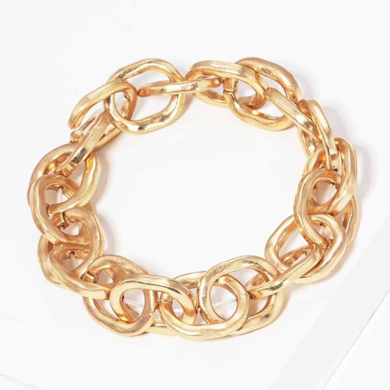 M2-Hammered metal and acetate mixed stretch link chain bracelet Main Image