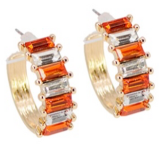 T119- 1” orange & clear Baguette Hoop Earrings-