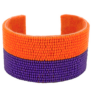 C121-Orange/Purple Seed Bead Cuff Bracelet