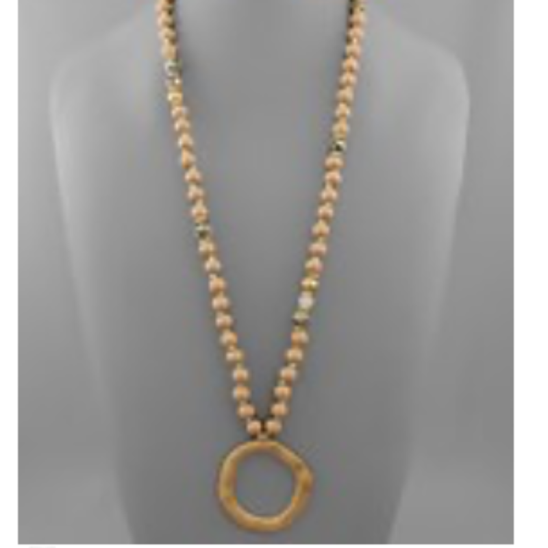 USC53-Circle & Wood Stone Ball Necklace - Thumbnail (Preview) 2