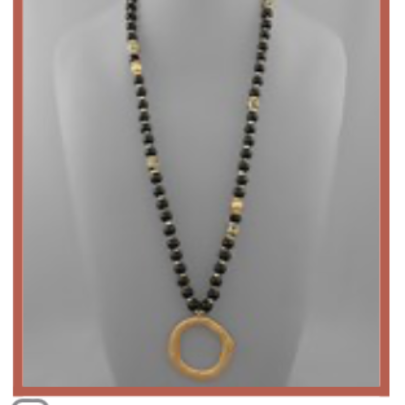 USC53-Circle & Wood Stone Ball Necklace - Thumbnail (Preview) 4