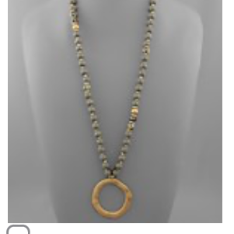 USC53-Circle & Wood Stone Ball Necklace - Thumbnail (Preview) 3