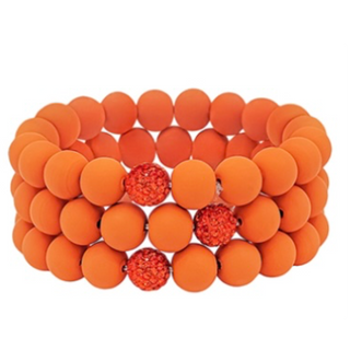 T153- Set of 3 0range Polymer Clay Ball & Pave Crystal bead bracelets