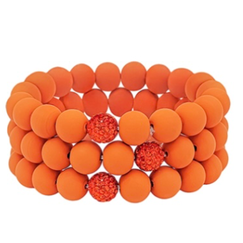 T153- Set of 3 0range Polymer Clay Ball & Pave Crystal bead bracelets Main Image