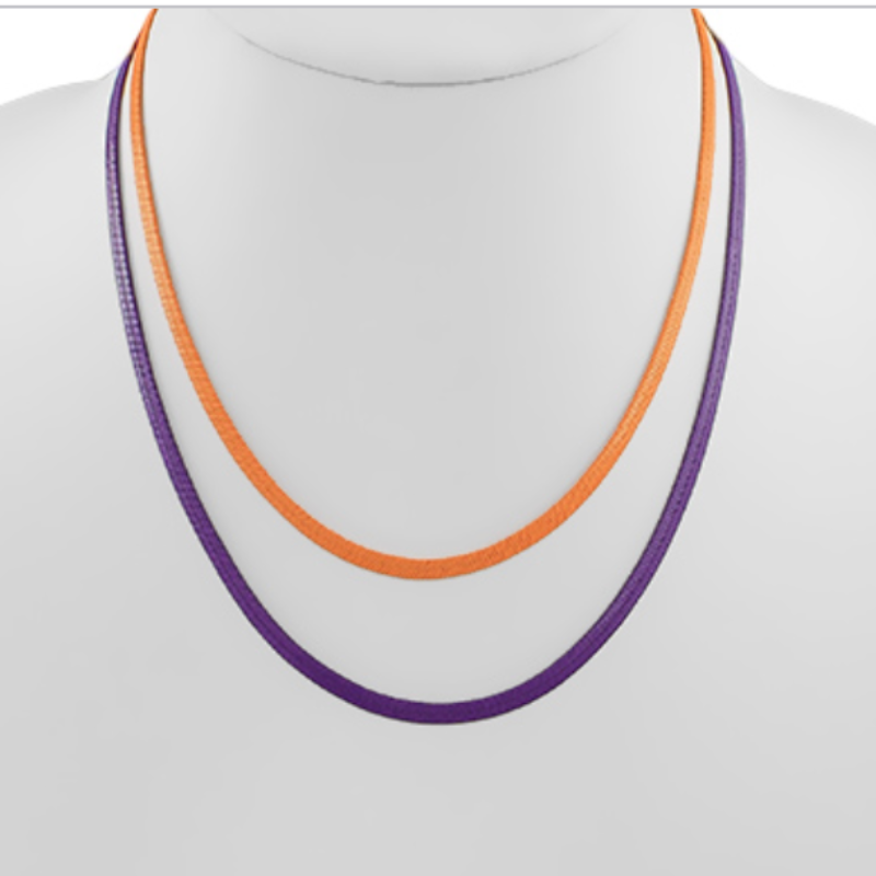 C79- 16 & 17 “ herringbone necklace - orange & purple  Main Image