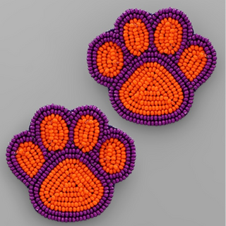 C61- Orange Tiger Paw outlined in Purple Earrings