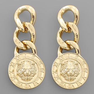 M52- Lion Coin & Chain Earrings