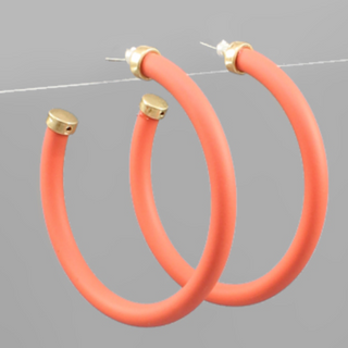 C35- 50mm Color Coated Hoop Earrings- coral 