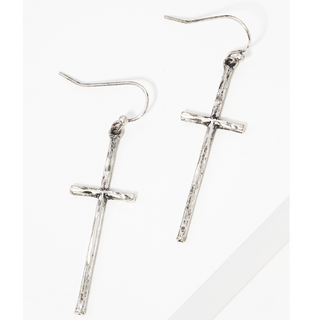 M14- Hammered Cross Metal Fish Hook Dangle Drop Earrings (available in Gold & Silver) - Thumbnail 3