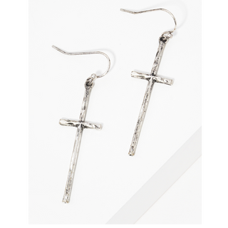 M14- Hammered Cross Metal Fish Hook Dangle Drop Earrings (available in Gold & Silver)