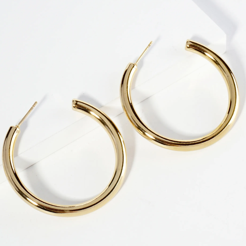 CL29-  18K Gold Dipped Classic 40mm Stainless Steel Hoop Earrings Main Image