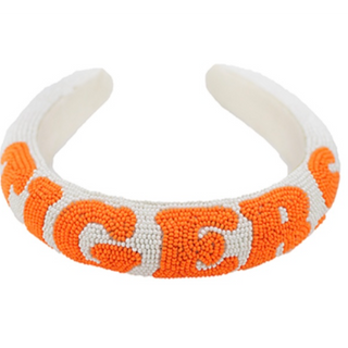 C87- White & Orange Tigers beaded head band  