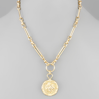 M51- Lion Head Disk Chain Necklace