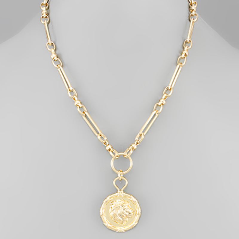 M51- Lion Head Disk Chain Necklace Main Image