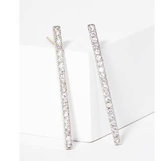 Y15- White gold dipped 30mm bar CZ sterling silver post stud earring (also available in gold) - Thumbnail 2