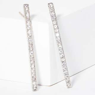 Y15- White gold dipped 30mm bar CZ sterling silver post stud earring (also available in gold)