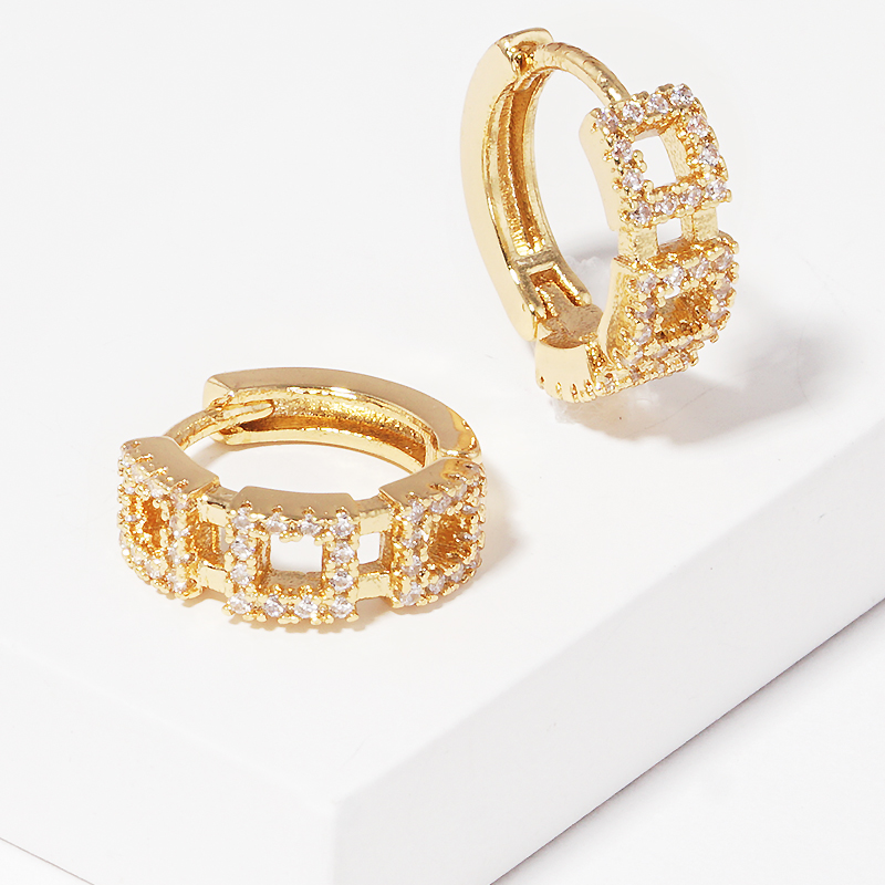 M109- 18k Gold Dipped CZ Hoop Earrings Main Image