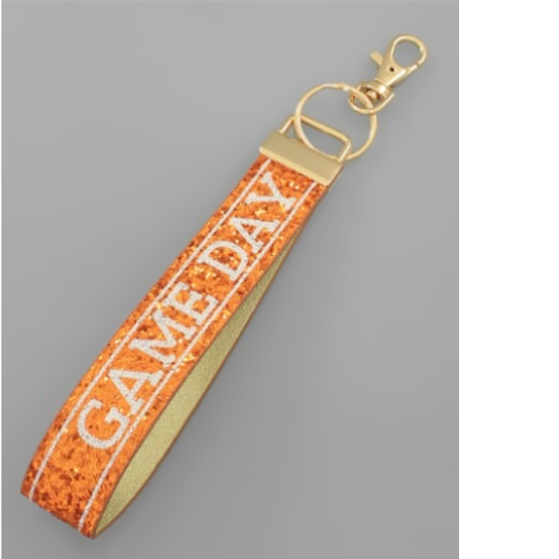 T29- orange glitter white Gameday wrist strap/ keychain  Main Image