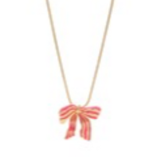 Y54-Stripe Bow Pendant Necklace (white, pink, & blue)