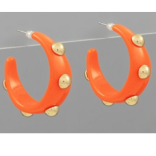 T48- 1.25” Formica Orange & Gold Dot Hoops