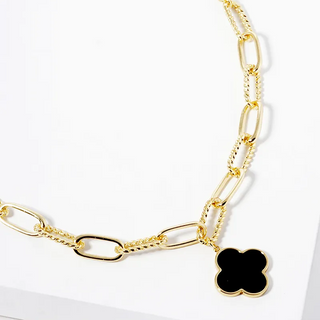 Q7- 18k Gold Dipped Quatrefoil Pendant Link Chain Necklace