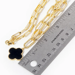 Q7- 18k Gold Dipped Quatrefoil Pendant Link Chain Necklace - Thumbnail 2