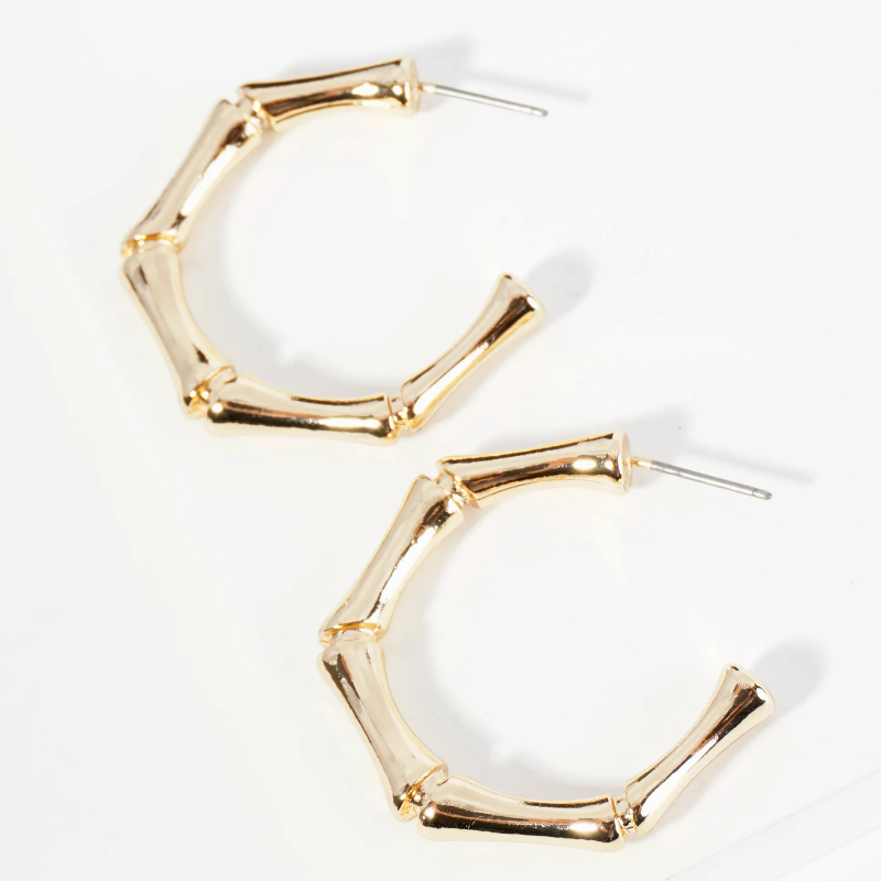 BB3- 30mm Metal Bamboo Open Hoop Earrings Main Image