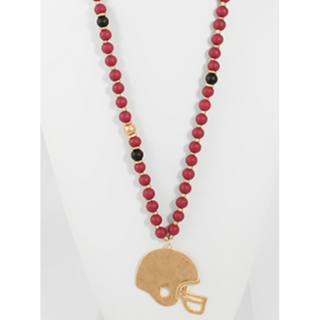 USC32- Football Beaded Necklace with Helmet Pendant