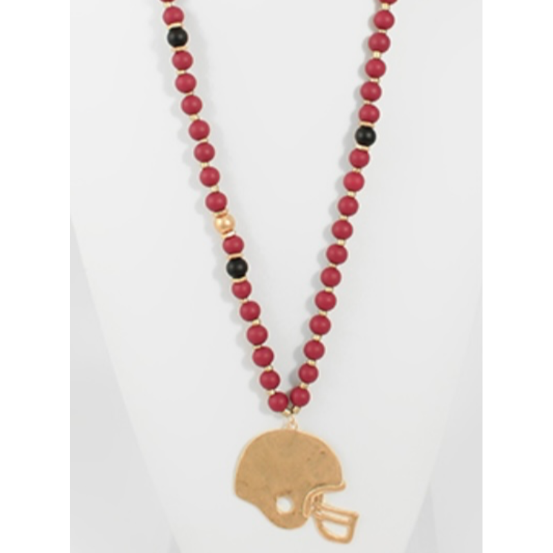 USC32- Football Beaded Necklace with Helmet Pendant Main Image