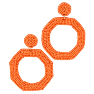 T182-2.5” Orange Seed Beaded Octagon Earrings