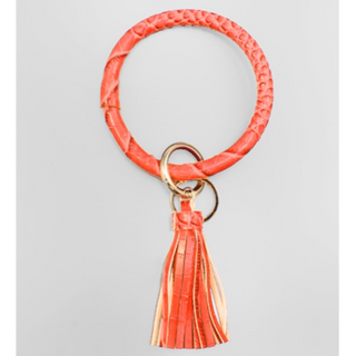 C63-Orange Leather Tassel Key Ring Bracelet