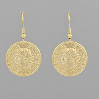 M94- Brass Embossed Coin Drop Earrings