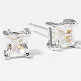 CL23-White Gold Dipped 4mm Square CZ Sterling Silver Post Stud Earrings (available in gold & silver)