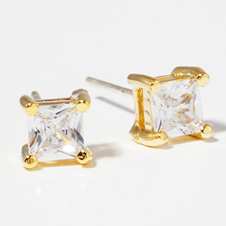 CL23-White Gold Dipped 4mm Square CZ Sterling Silver Post Stud Earrings (available in gold & silver) - Thumbnail 3