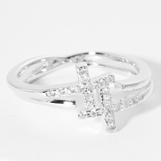 Y9- White Gold Dipped CZ Cross Adjustable Cuff Ring (also available in white gold) - Thumbnail 2