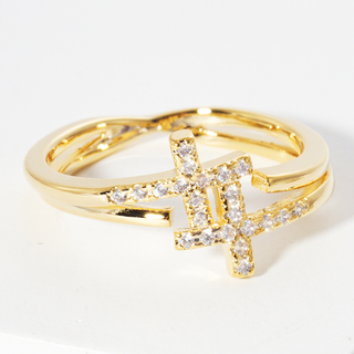 Y9- White Gold Dipped CZ Cross Adjustable Cuff Ring (also available in white gold)