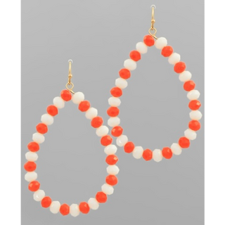 T104- 2.45” orange and white Beaded Teardrop Earrings