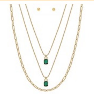 M90- Double Glass 3 Layers Necklace (clear & green options) - Thumbnail 2