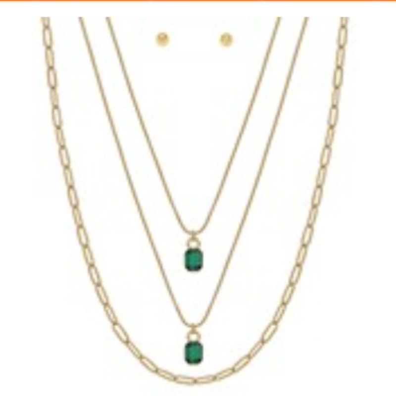 M90- Double Glass 3 Layers Necklace (clear & green options) - Thumbnail (Preview) 2