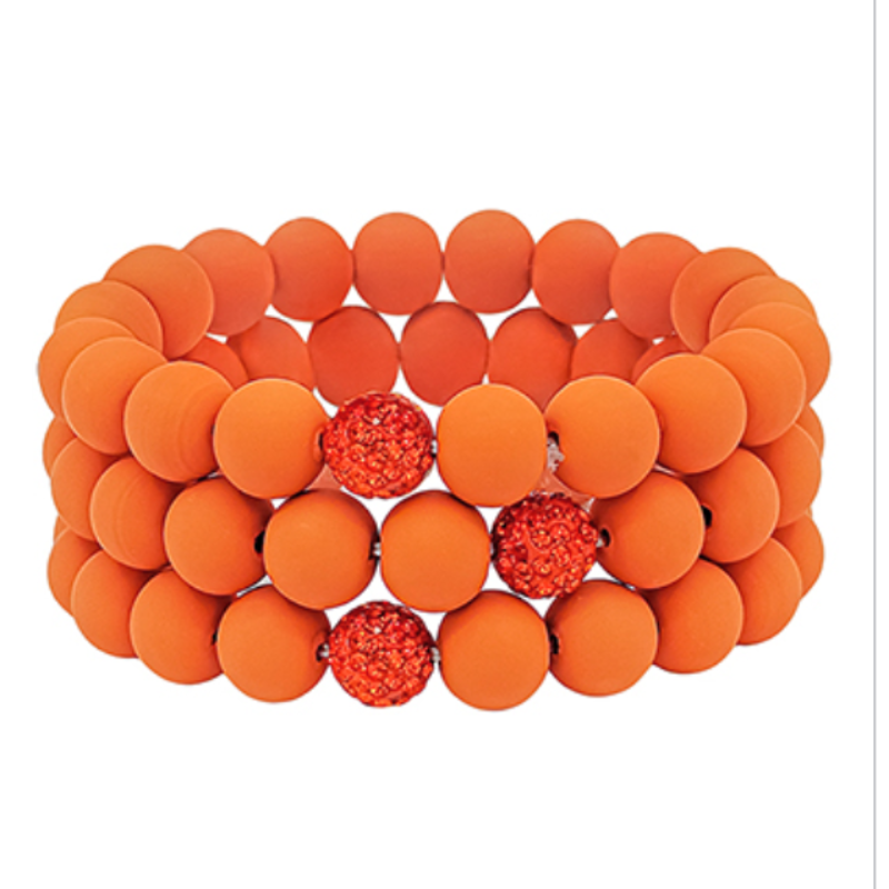 C127- Orange Clay Ball & Crystal Bracelet Main Image