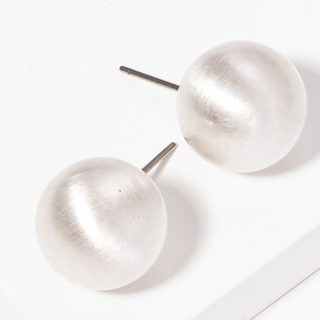 CL8-Satin Silver 13mm Brushed Plated Resin Ball Bead Post Stud Earrings