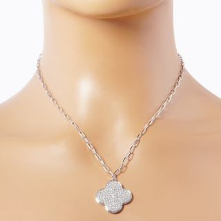 Q13 -18k Gold Dipped 18 Inch CZ Pave Quatrefoil Pendant Necklace - Thumbnail 3