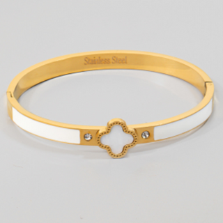 Q55- Stainless Steel Clover Charm Hinge Bangle Bracelet - Thumbnail 2