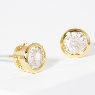 CL20-White Gold Dipped 4mm Round Bezel CZ Sterling Silver Post Stud Earrings (also available in Gold) - Thumbnail 2