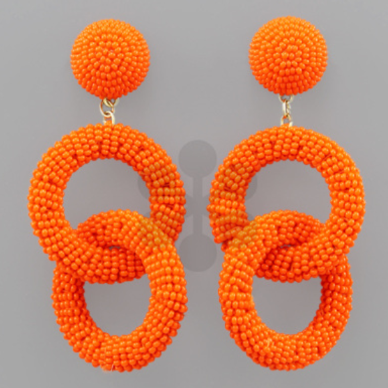 C110- Orange Seed Bead Link Earrings Main Image