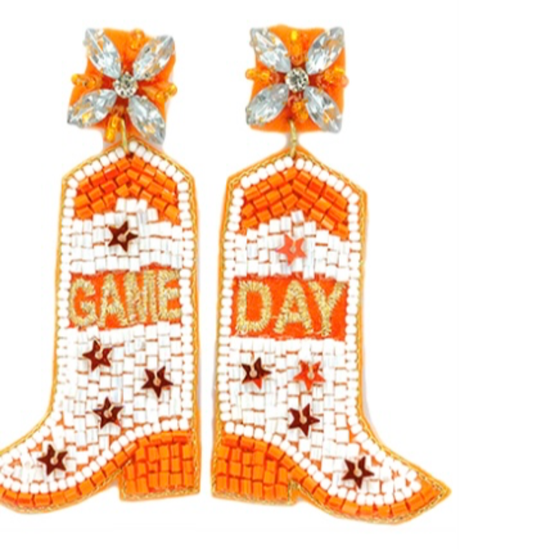 T129- 3” orange/white boot earrings  Main Image